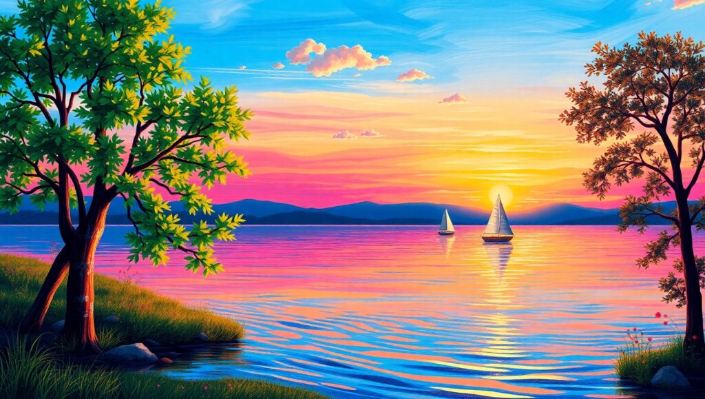 Lakeside Serenity at Sunset ZiO – free AI stock image
