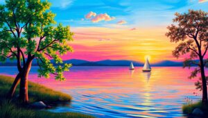 Lakeside Serenity at Sunset ZiO – free AI stock image