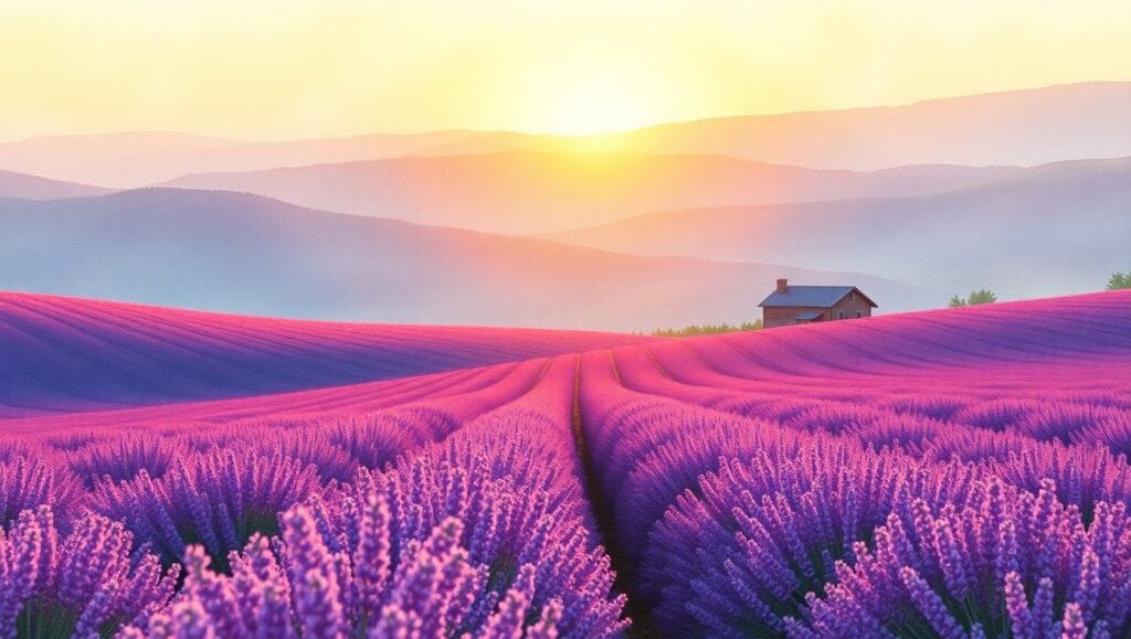 Lavender Fields at Sunset – free AI stock image