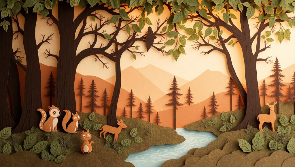 Layered Forest Serenity in Paper – free AI stock image