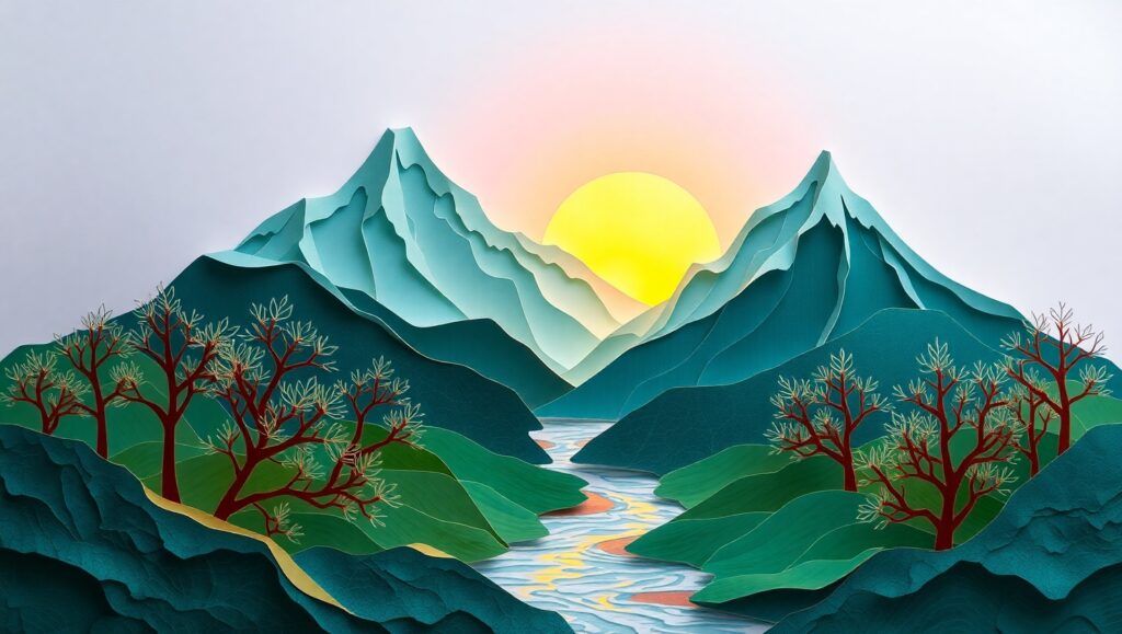 Layered Mountain Papercut Landscape – free AI stock image