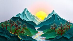 Layered Mountain Papercut Landscape – free AI stock image