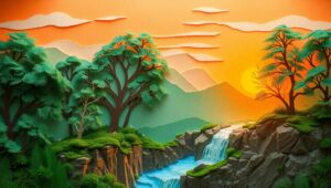 Layered Paper-Cut Landscape Serenity – free AI stock image