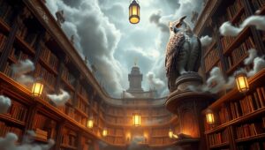 Library in the Clouds – free AI stock image