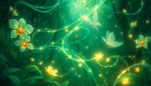 Light Trails in a Magical Forest – free AI stock image