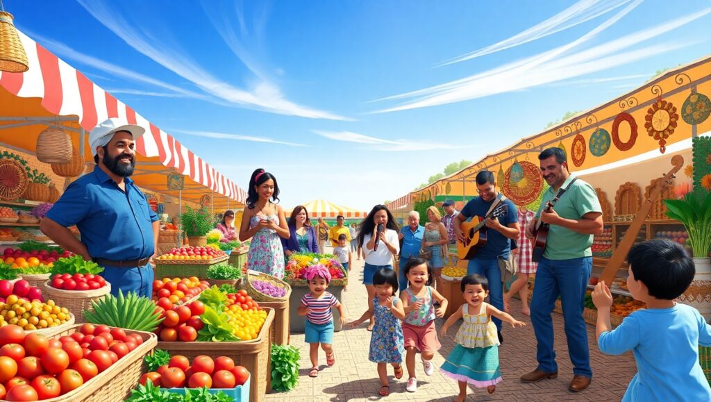 Lively Day at the Farmers Market MdE – free AI stock image