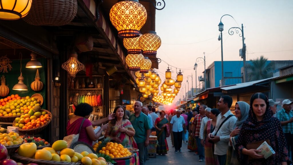 Lively Street Market at Twilight – free AI stock image