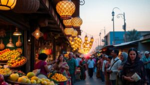 Lively Street Market at Twilight – free AI stock image