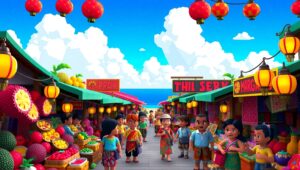 Lively Voxel Marketplace Scene – free AI stock image