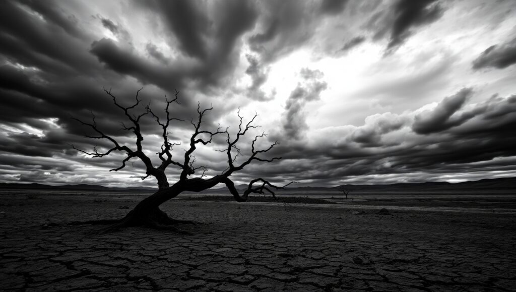 Lone Tree in Stormy Landscape – free AI stock image