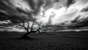 Lone Tree in Stormy Landscape – free AI stock image