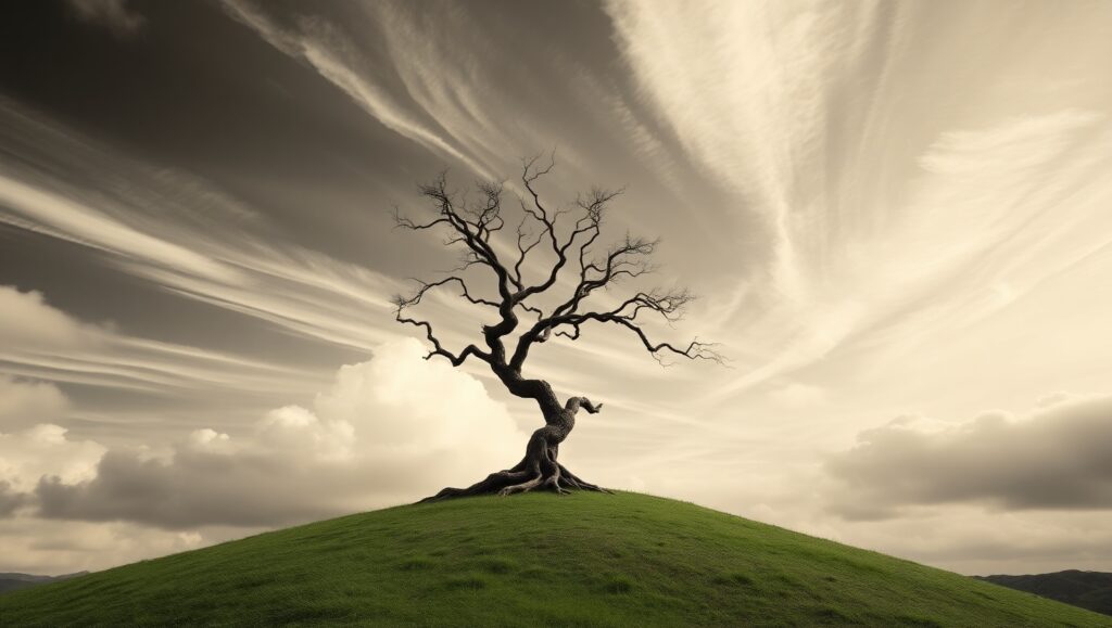 Lone Tree on a Hill – free AI stock image