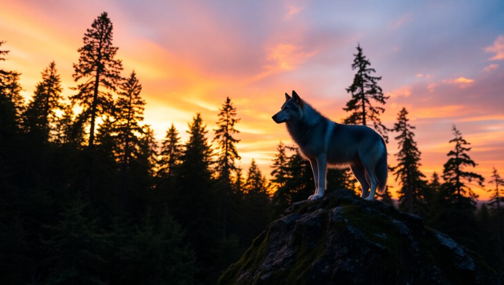 Lone Wolf at Sunset – free AI stock image