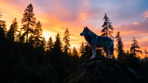 Lone Wolf at Sunset – free AI stock image