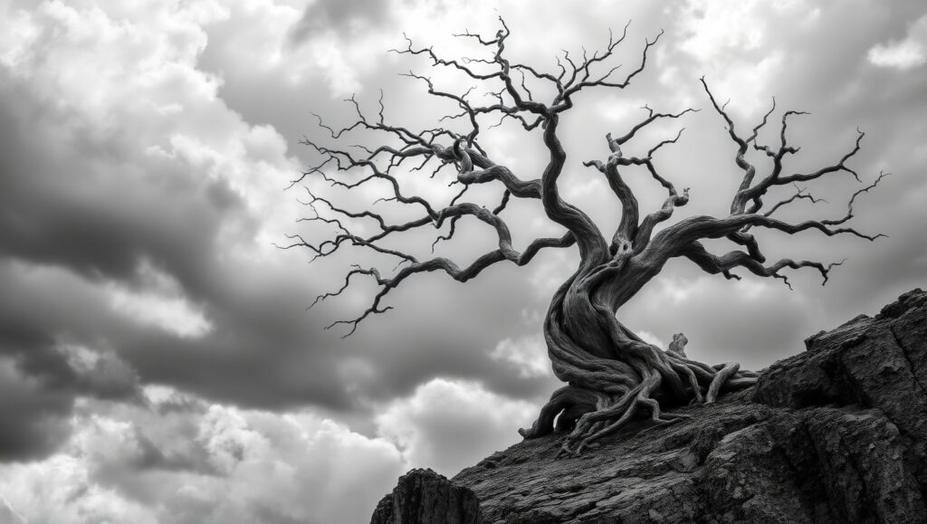 Lonely Tree Against Stormy – free AI stock image