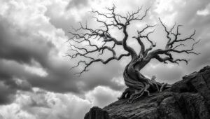 Lonely Tree Against Stormy – free AI stock image