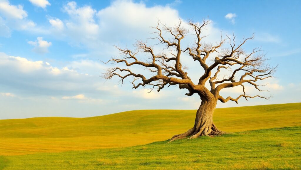 Lonely Tree in Vast Sky – free AI stock image