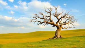 Lonely Tree in Vast Sky – free AI stock image