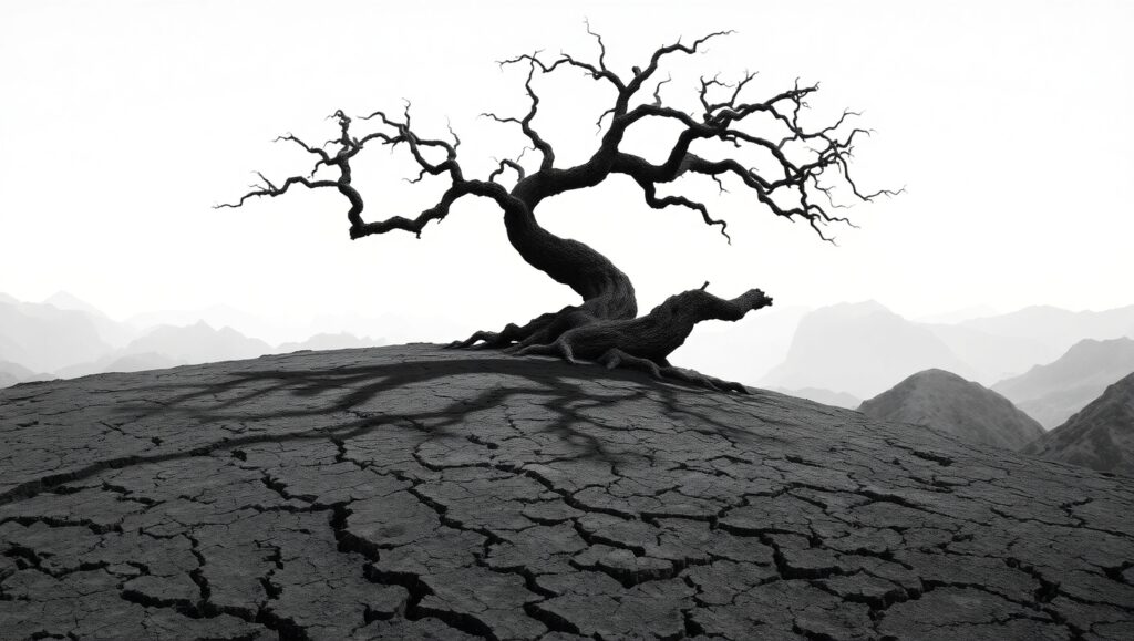 Lonely Tree on a Barren Hill – free AI stock image
