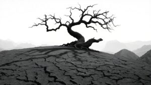Lonely Tree on a Barren Hill – free AI stock image