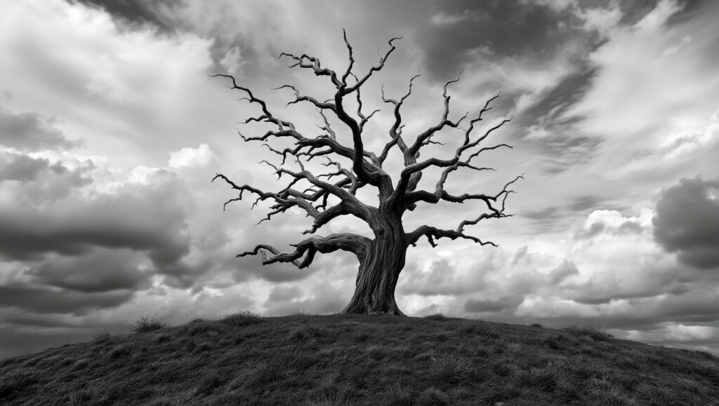 Lonely Tree on a Hillside – free AI stock image
