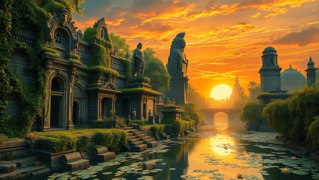 Lost City Among Lush Ruins – free AI stock image