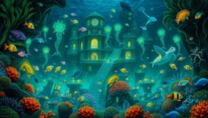 Lost City Beneath the Waves – free AI stock image