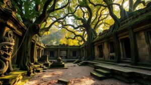 Lost Civilization in Lush Greenery – free AI stock image