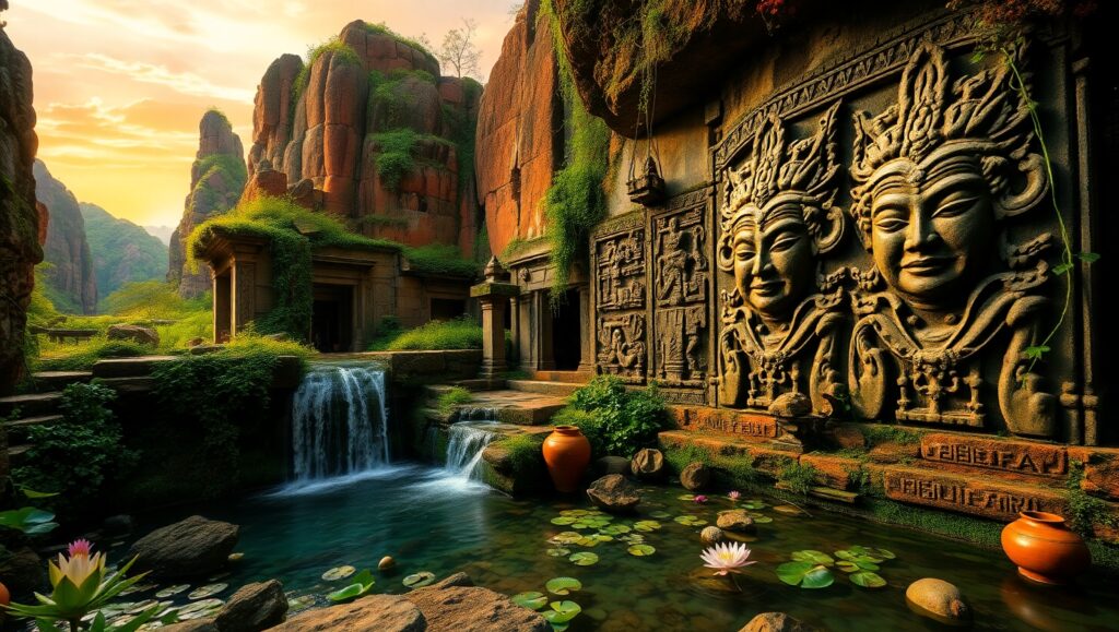 Lost Temple Beneath the Canopy – free AI stock image