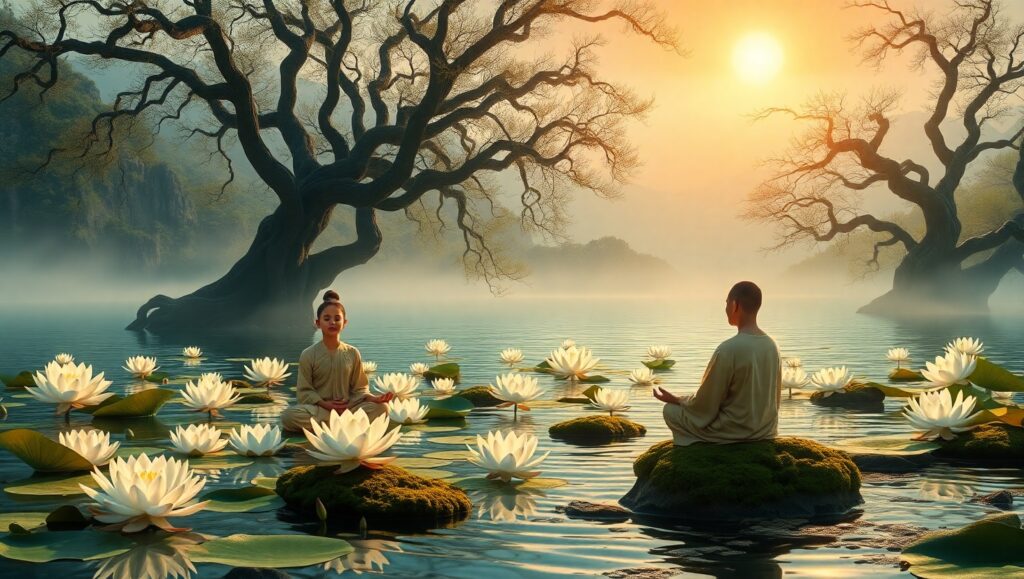 Lotus Serenity in Nature’s Embrace – free AI stock image