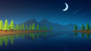 Low-Poly Mountain Lake Night Scene – free AI stock image