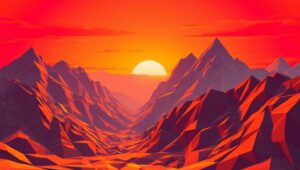 Low-Poly Mountain Sunset Landscape – free AI stock image