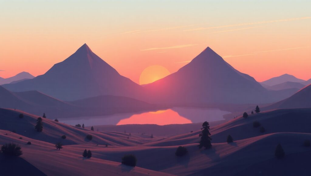 Low-Poly Sunset Lake Landscape – free AI stock image