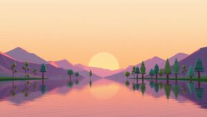 Low-Poly Sunset Over Tranquil Lake – free AI stock image