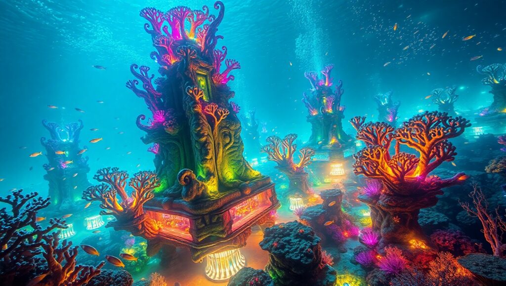 Luminescence Beneath the Waves – free AI stock image