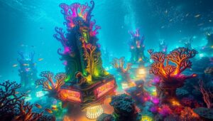 Luminescence Beneath the Waves – free AI stock image