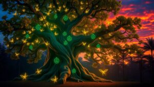 Luminescent Ancient Tree in Twilight – free AI stock image