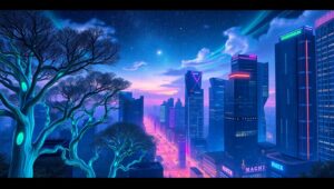 Luminescent Cityscape at Night – free AI stock image
