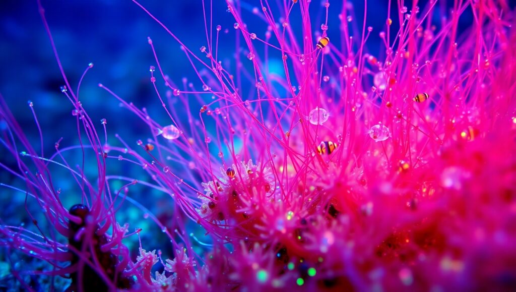 Luminescent Coral Reef Under Microscope – free AI stock image
