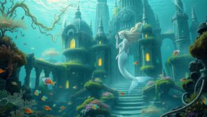 Luminescent Underwater Ruins of Atlantis – free AI stock image