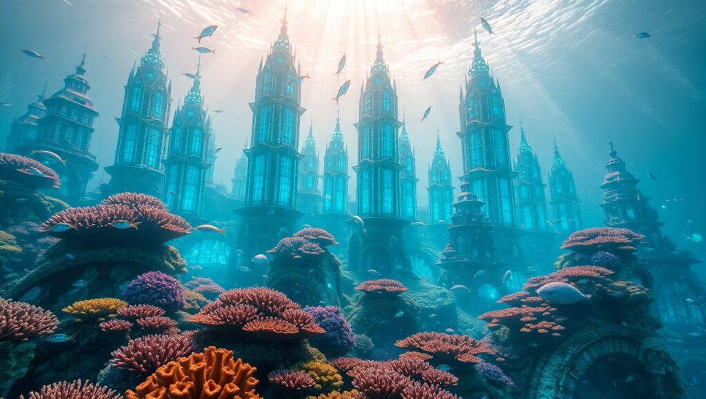 Luminous Depths of Aquatic Cities – free AI stock image