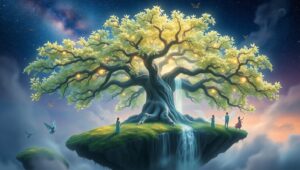 Luminous Tree on Floating Island – free AI stock image