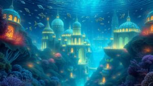 Luminous Underwater Cityscape – free AI stock image