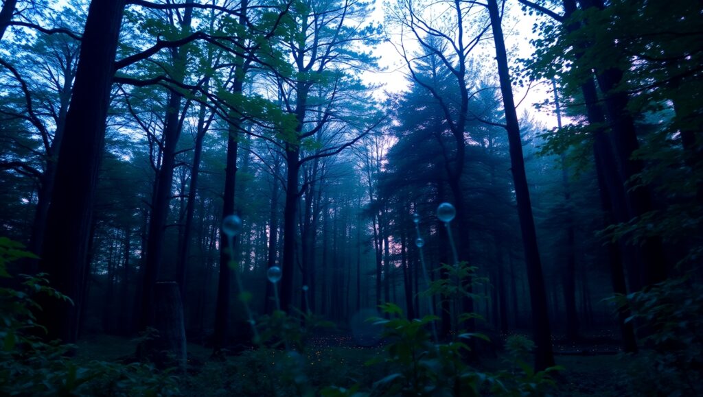 Magical Forest with Bokeh Lights – free AI stock image