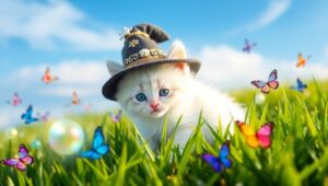 Magical Kitten in a Meadow – free AI stock image