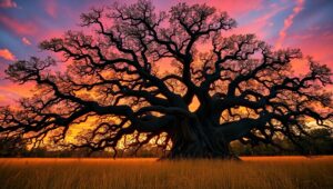 Majestic Tree at Sunset – free AI stock image