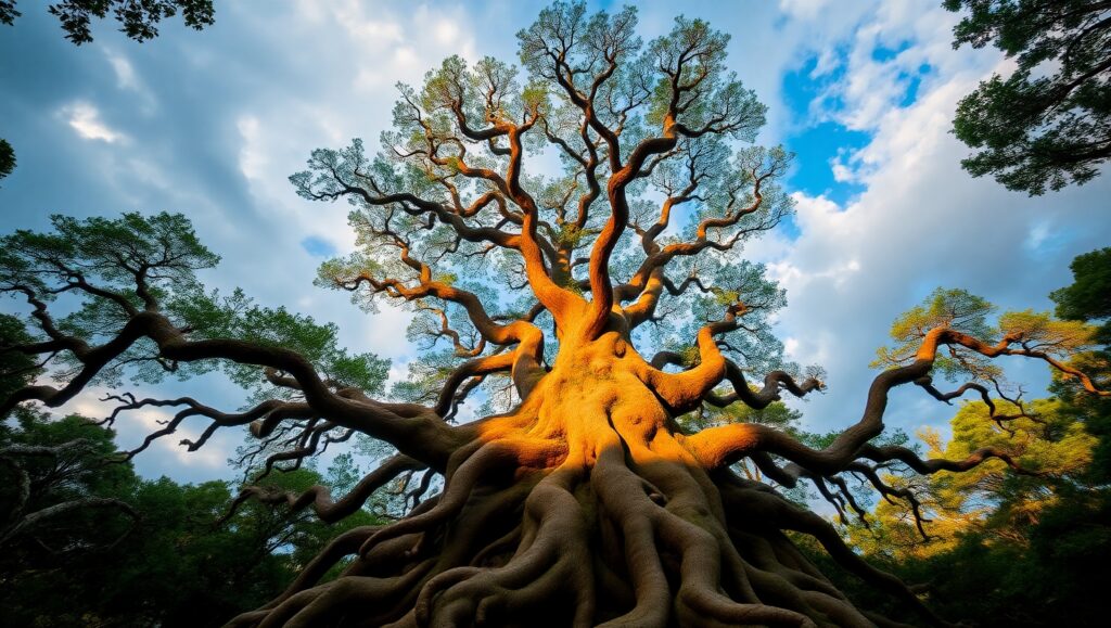 Majestic Tree Beneath the Clouds – free AI stock image