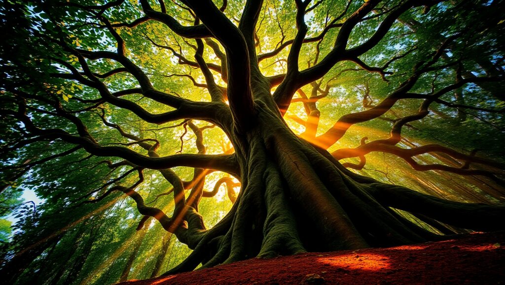 Majestic Tree in Enchanted Forest – free AI stock image