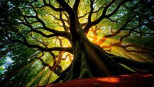 Majestic Tree in Enchanted Forest – free AI stock image