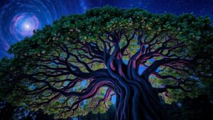 Majestic Tree Under Starry Skies – free AI stock image